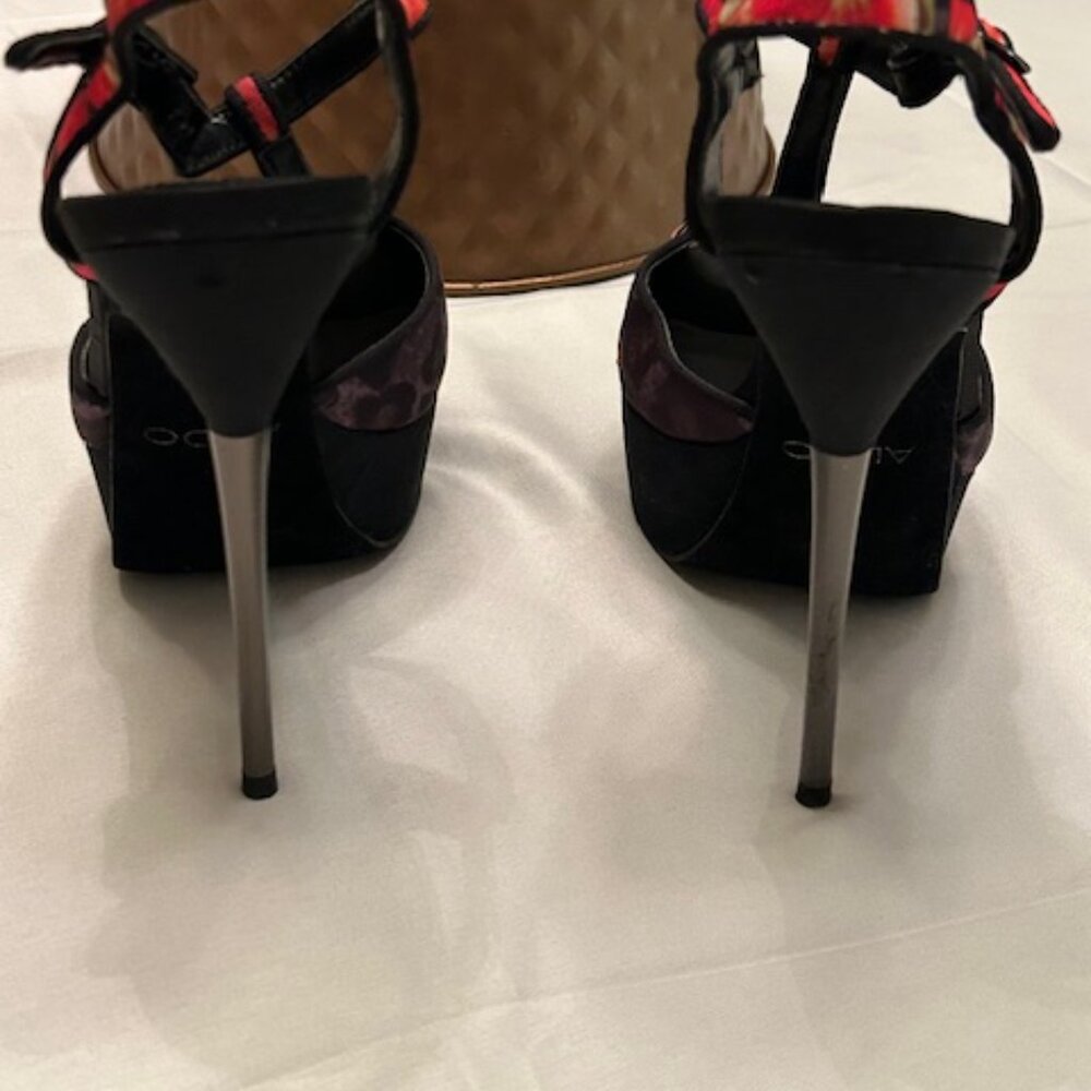 ALDO metal stiletto heels with leopard and hot pink/red floral pattern - Picture 5 of 10